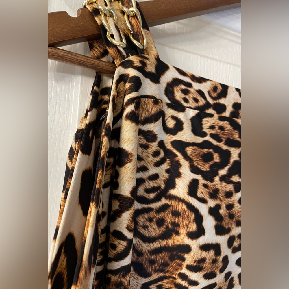 Peck & Peck- Leopard Print Top With Gold Chain St… - image 1